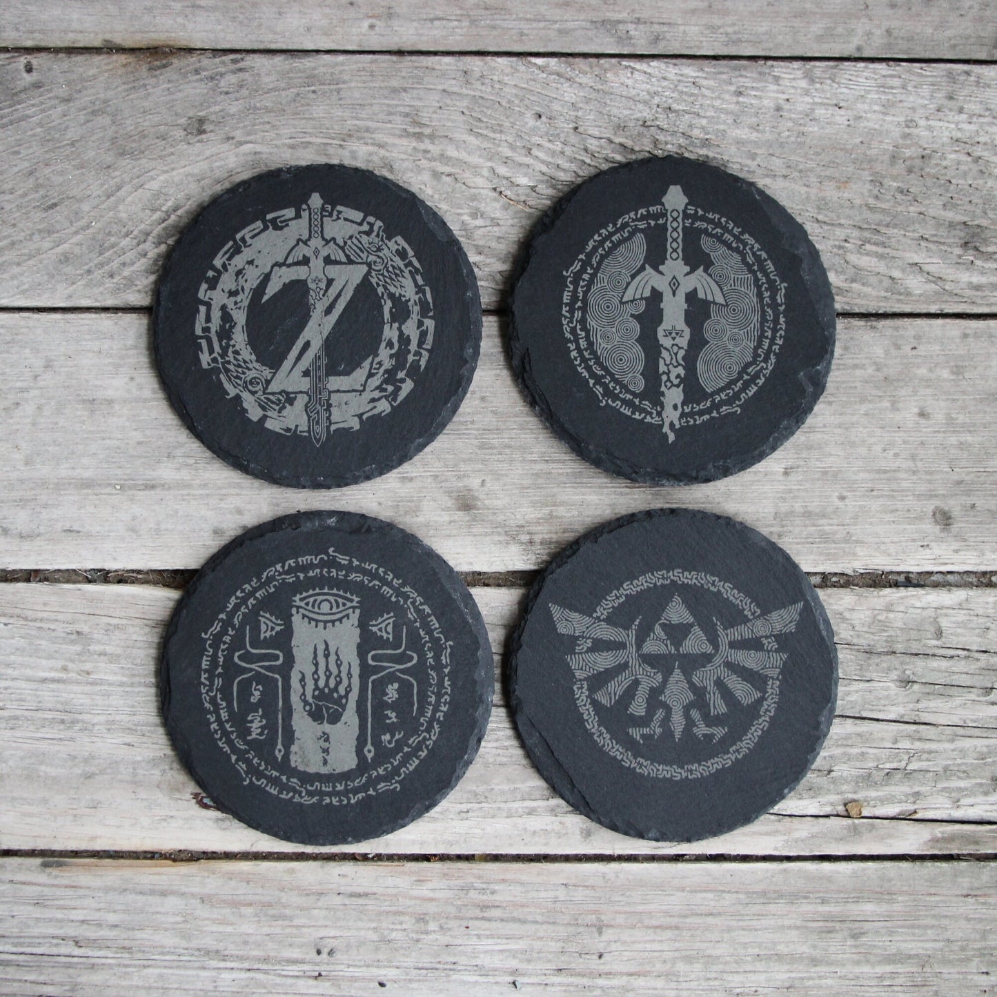 Legend of Zelda Tears of the Kingdom Engraved Slate Coasters - Gray - Set of 4
