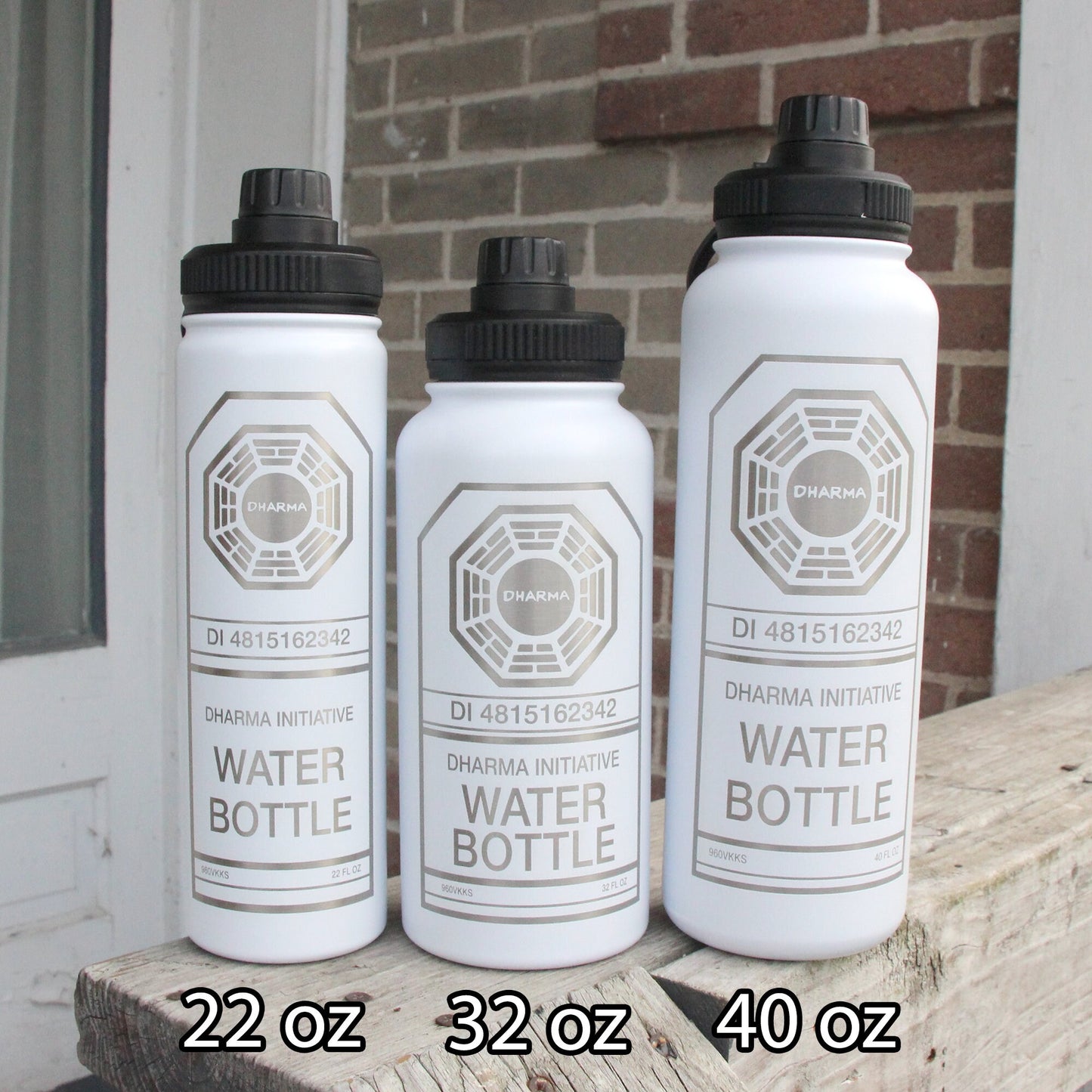 Dharma Initiative White Stainless Steel Water Bottle - Hydroflask Double Wall Insulated Vacuum 22 32 40 oz - Personalized LOST
