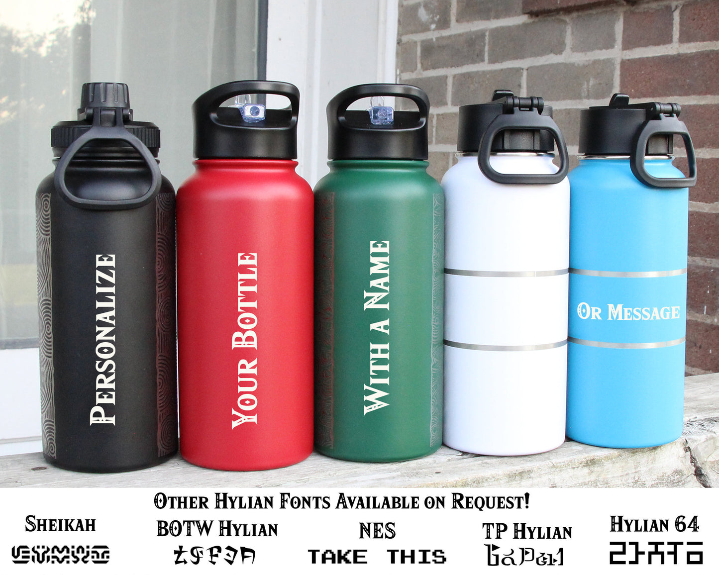 Legend of Zelda Stainless Steel Water Bottle - Hydroflask Double Wall Insulated Vacuum 32 oz - Personalized OOT Majora TOTK BOTW