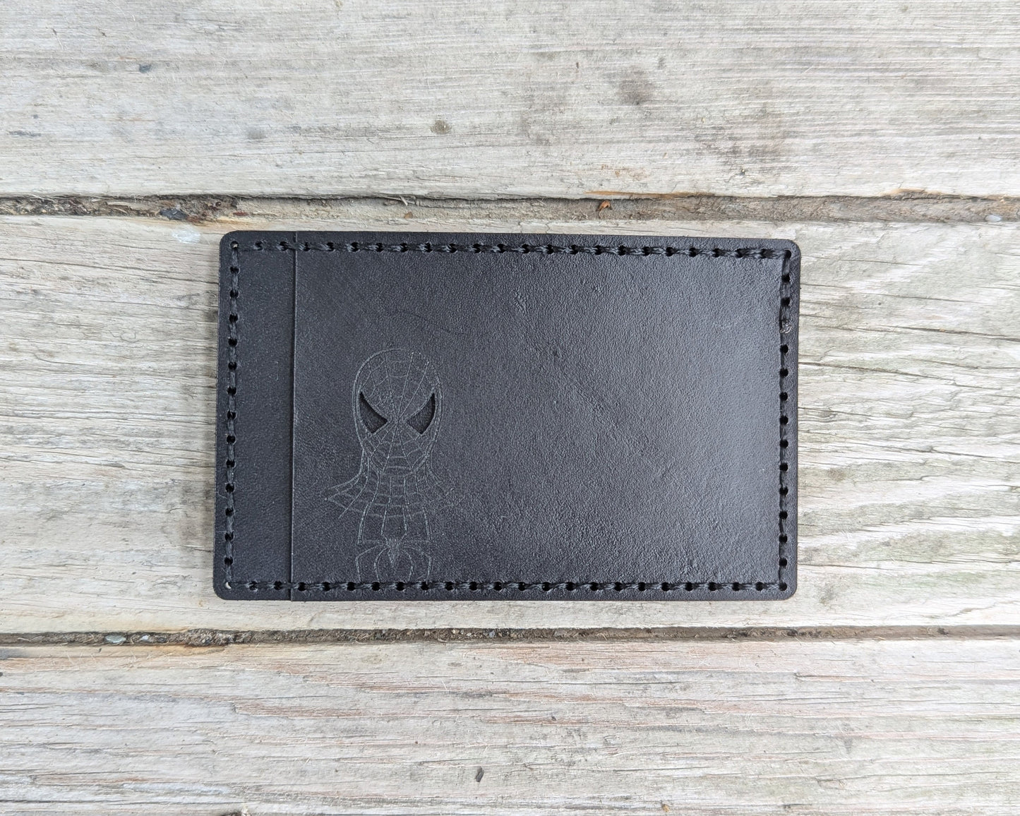 Spiderman ID Card Holder Wallet - Cutout - Full Grain Leather Handmade Customized gift Mens Black Red - Personalized