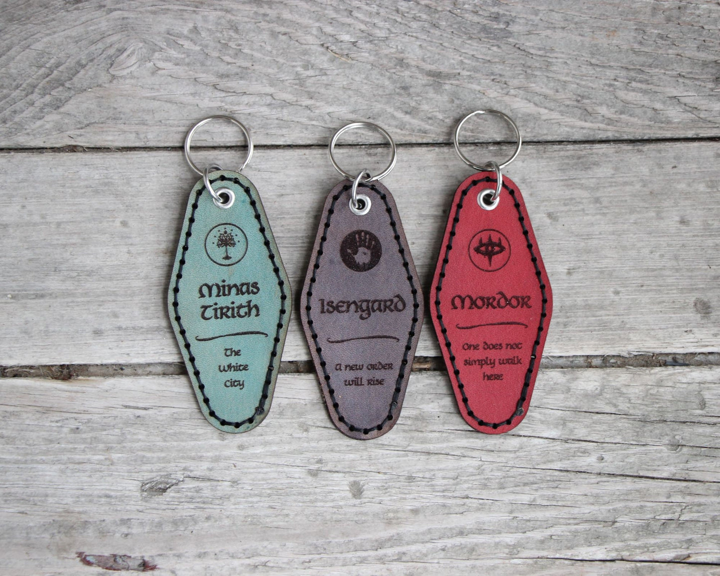 Leather Motel Key Fob keychain - Lord of the Rings Rivendell Shire Mordor - Color Choice Full Grain