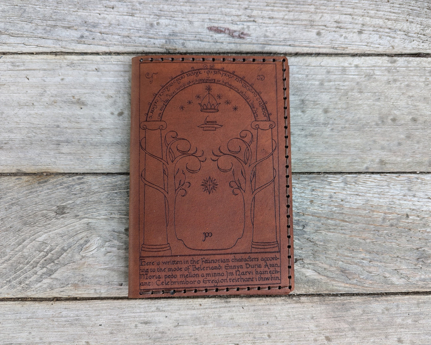 Middle Earth Map Leather Passport Holder - Handmade prrsonalized leather wallet - Tan LOTR Hobbit Tolkien Travel Durin's Door - Color Choice