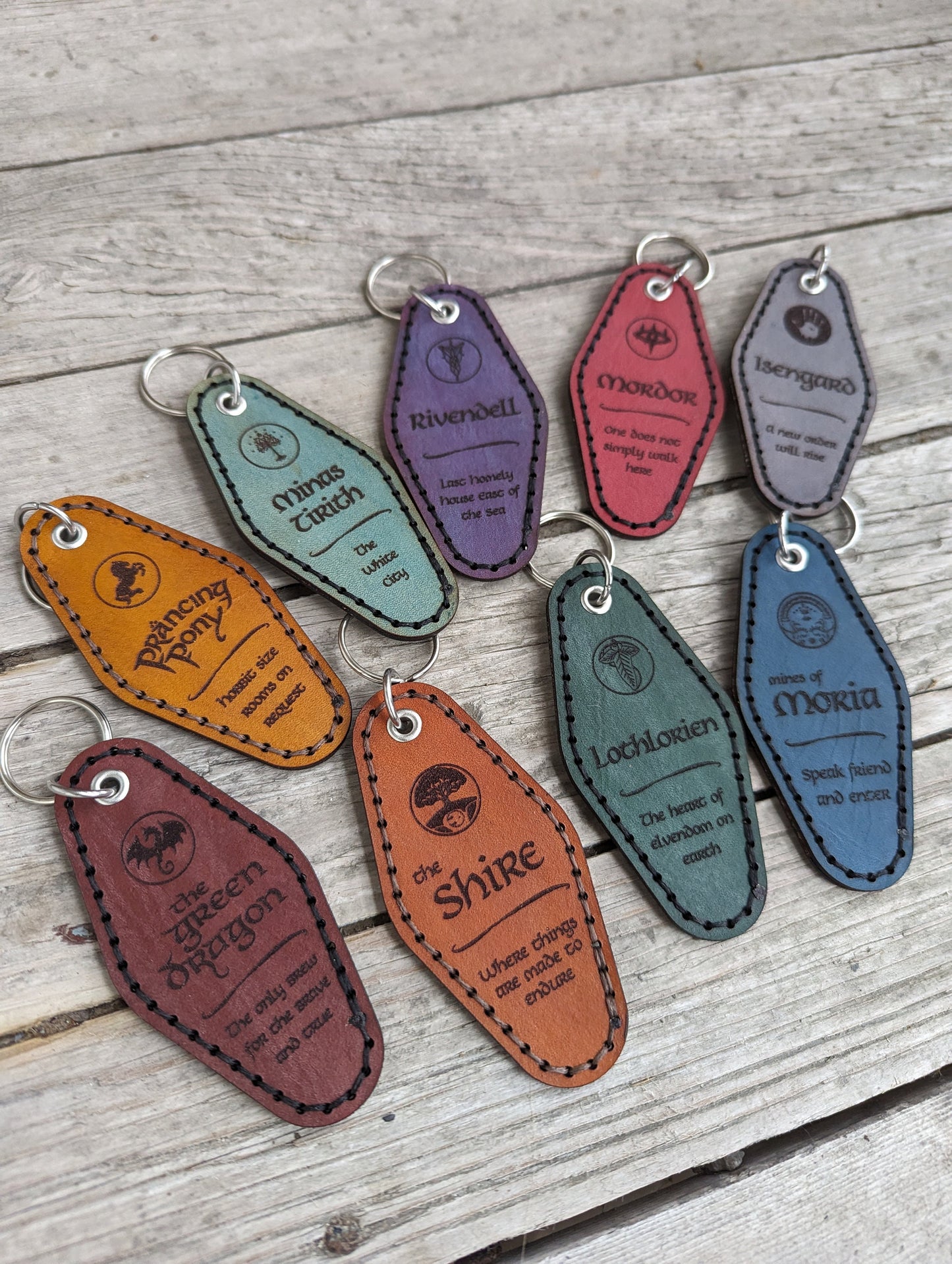 Leather Motel Key Fob keychain - Lord of the Rings Rivendell Shire Mordor - Color Choice Full Grain