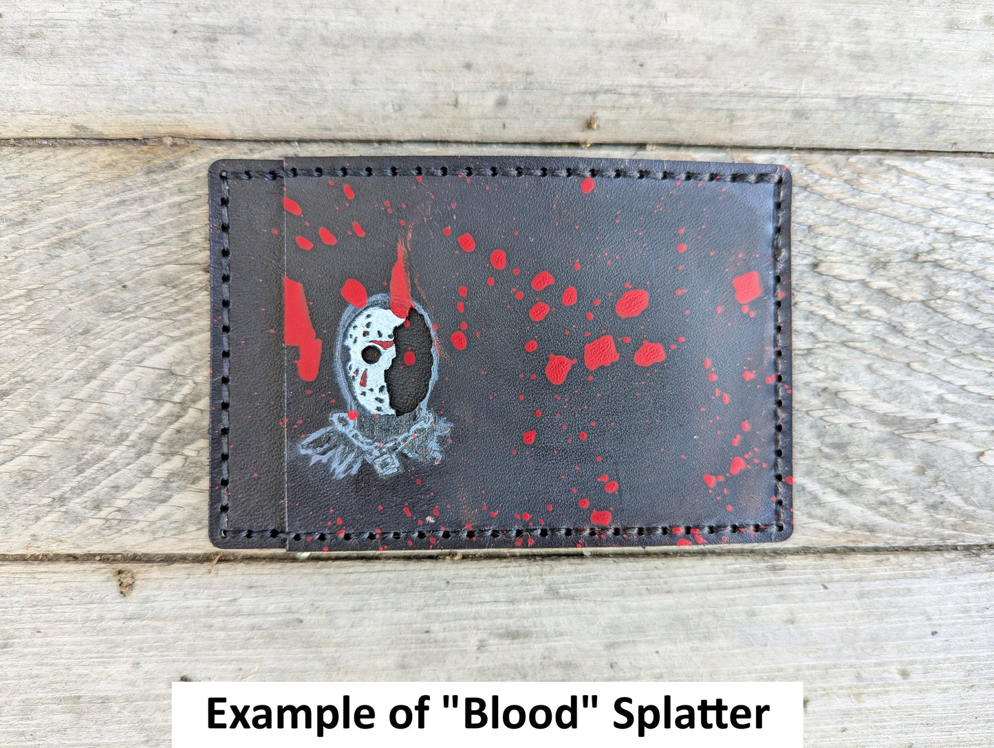 Michael Myers ID Card Holder optional money clip - Face Cutout - Full Grain Leather Handmade Customized Mens Black Halloween - Personalized