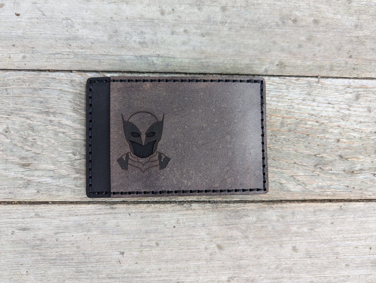 Wolverine ID Card Holder optional money clip - Mask Cutout - Full Grain Leather Handmade Customized Mens Yellow Black - Personalized