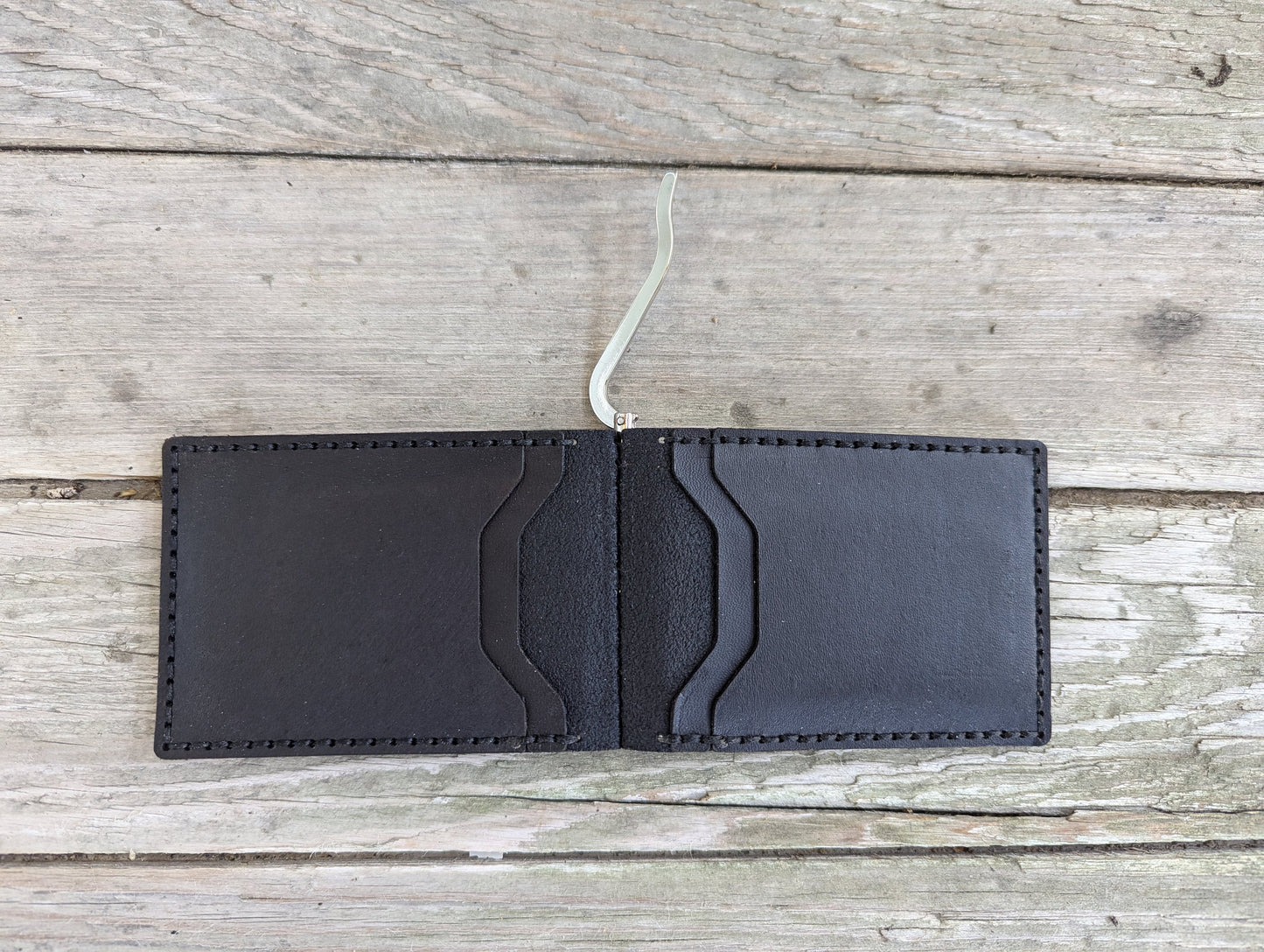 Bat ID Bifold Wallet Money Clip - Cowl Mask Cutout - Full Grain Leather Handmade Customized gift Mens Black Gray - Personalized