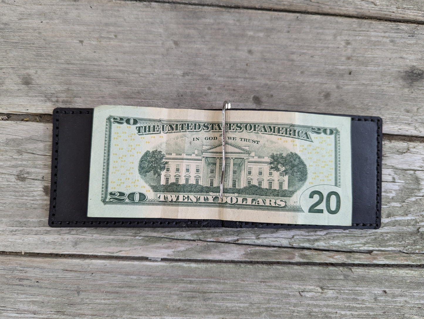Bat ID Bifold Wallet Money Clip - Cowl Mask Cutout - Full Grain Leather Handmade Customized gift Mens Black Gray - Personalized