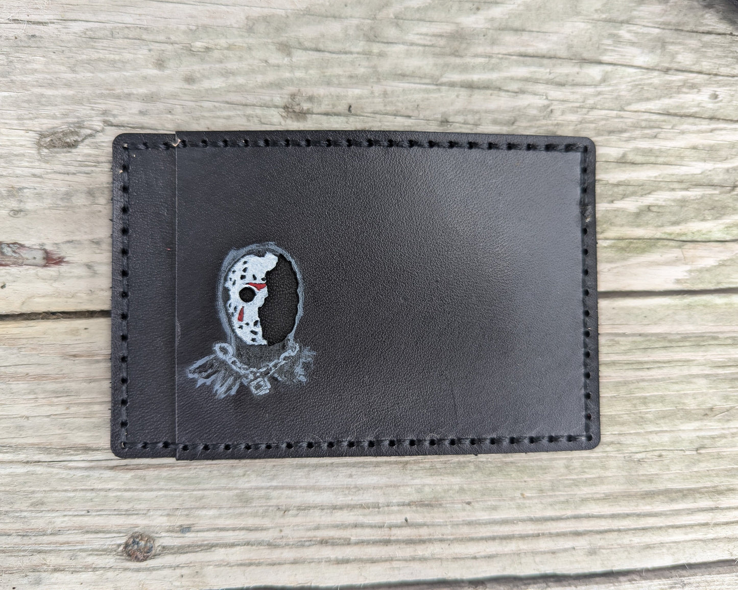 Jason Vorhees ID Card Holder optional money clip - Cutout - Full Grain Leather Handmade Customized Mens Black Friday the 13th - Personalized