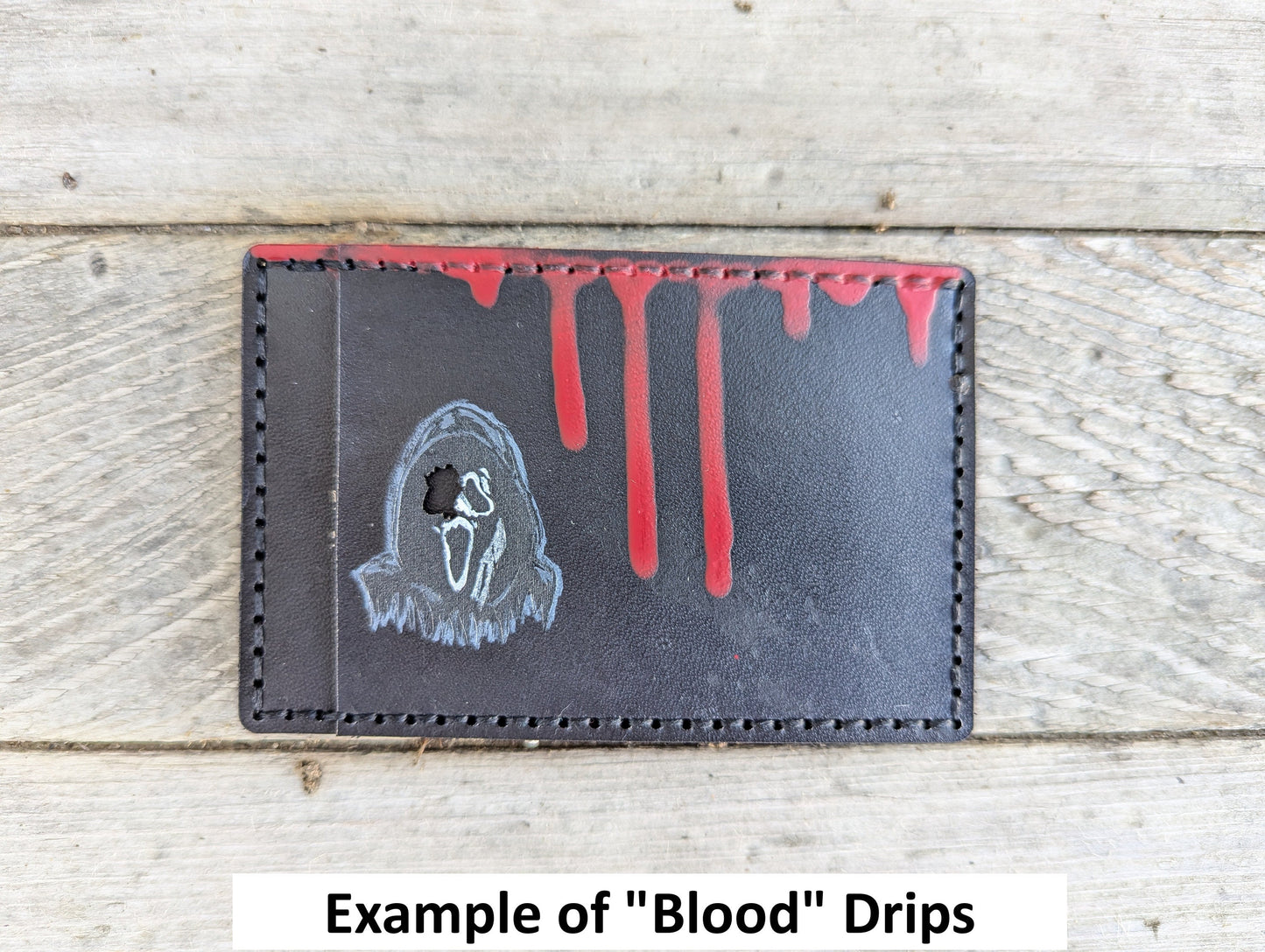 Michael Myers ID Card Holder optional money clip - Face Cutout - Full Grain Leather Handmade Customized Mens Black Halloween - Personalized