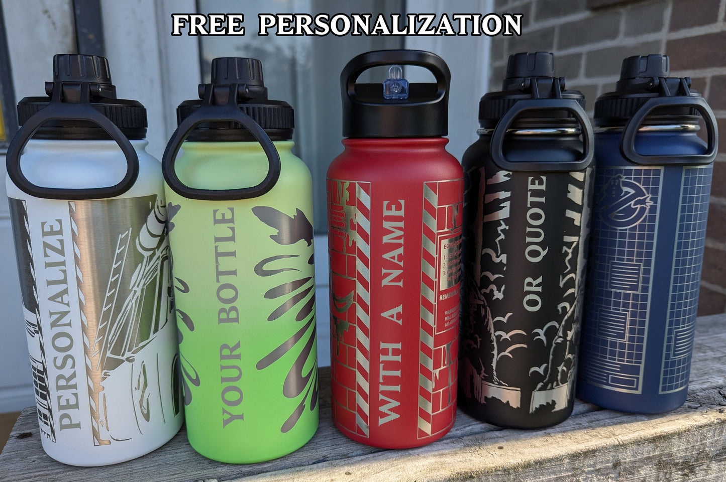 Ghostbusters Stainless Steel Water Bottle - Double Wall Insulated 32 oz - Straw and Spout Lid - Ectoplasm Stay Puft Slimer Gozer Proton Pack
