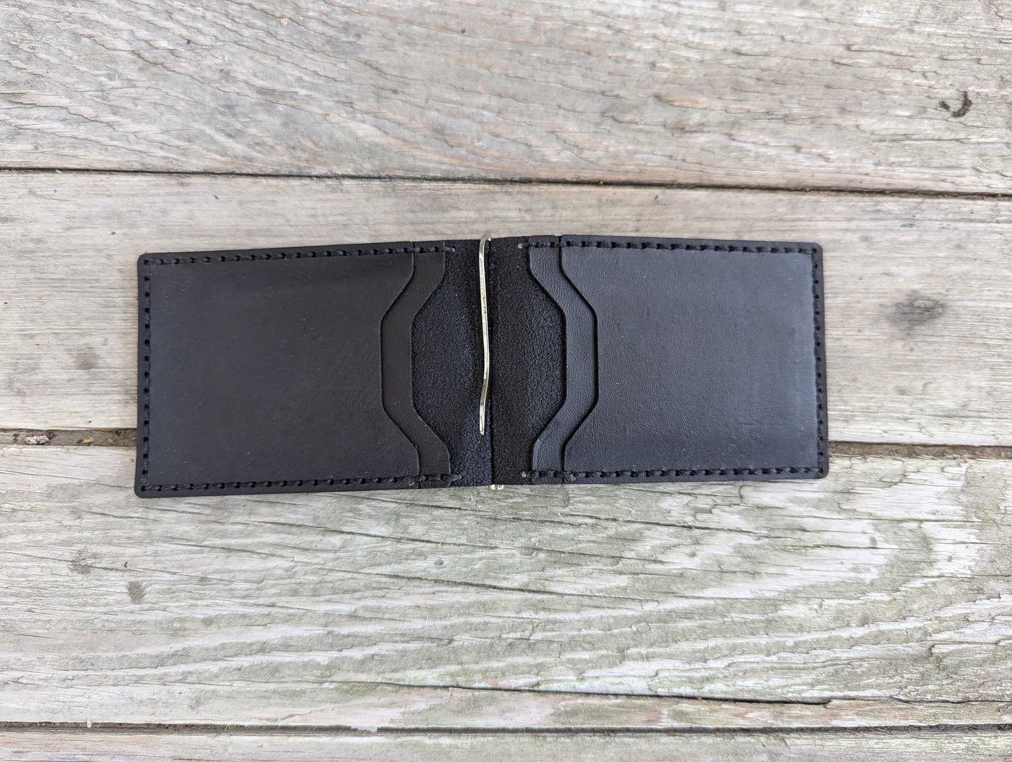 Bat ID Bifold Wallet Money Clip - Cowl Mask Cutout - Full Grain Leather Handmade Customized gift Mens Black Gray - Personalized