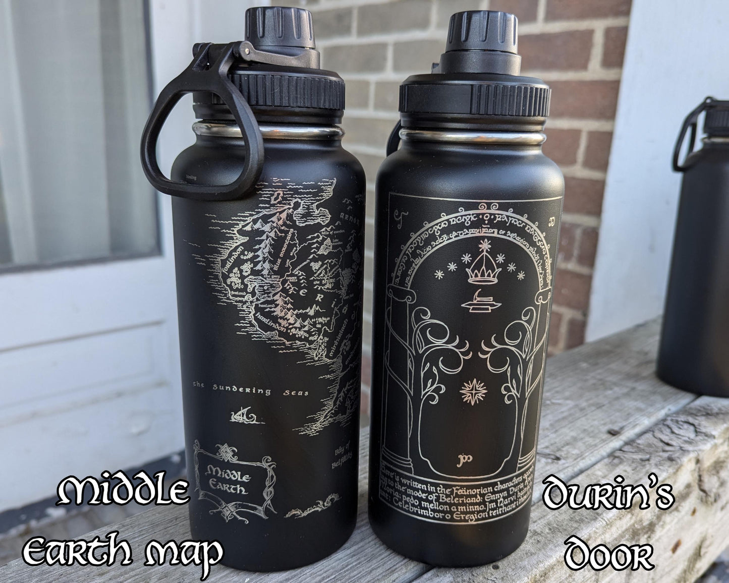 Lord of the Rings Stainless Steel Water Bottle - Hydroflask Double Insulated Vacuum 32 oz - Personalized Middle Earth map LOTR