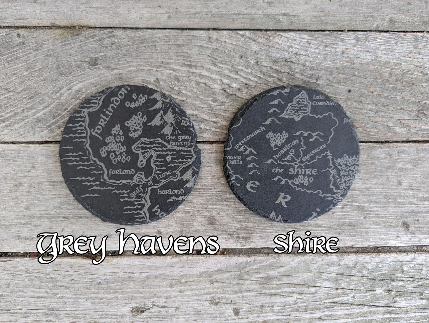 Middle Earth Map - Round Slate Coasters - Gray - Set of 4 6 8 10 Lord of the Rings