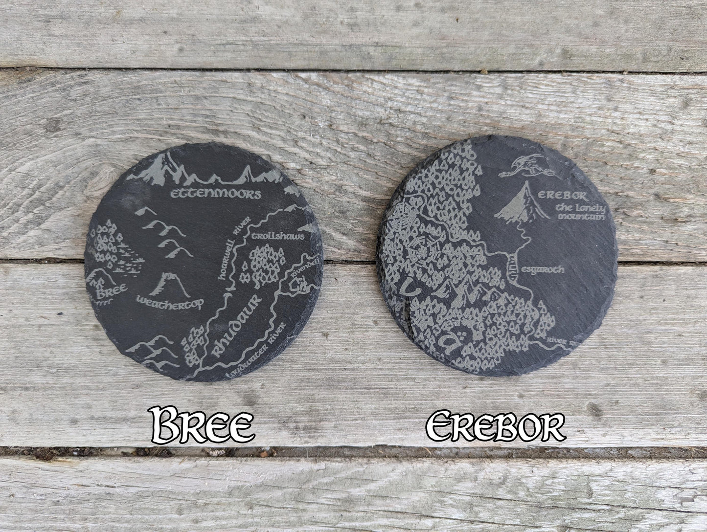 Middle Earth Map - Round Slate Coasters - Gray - Set of 4 6 8 10 Lord of the Rings