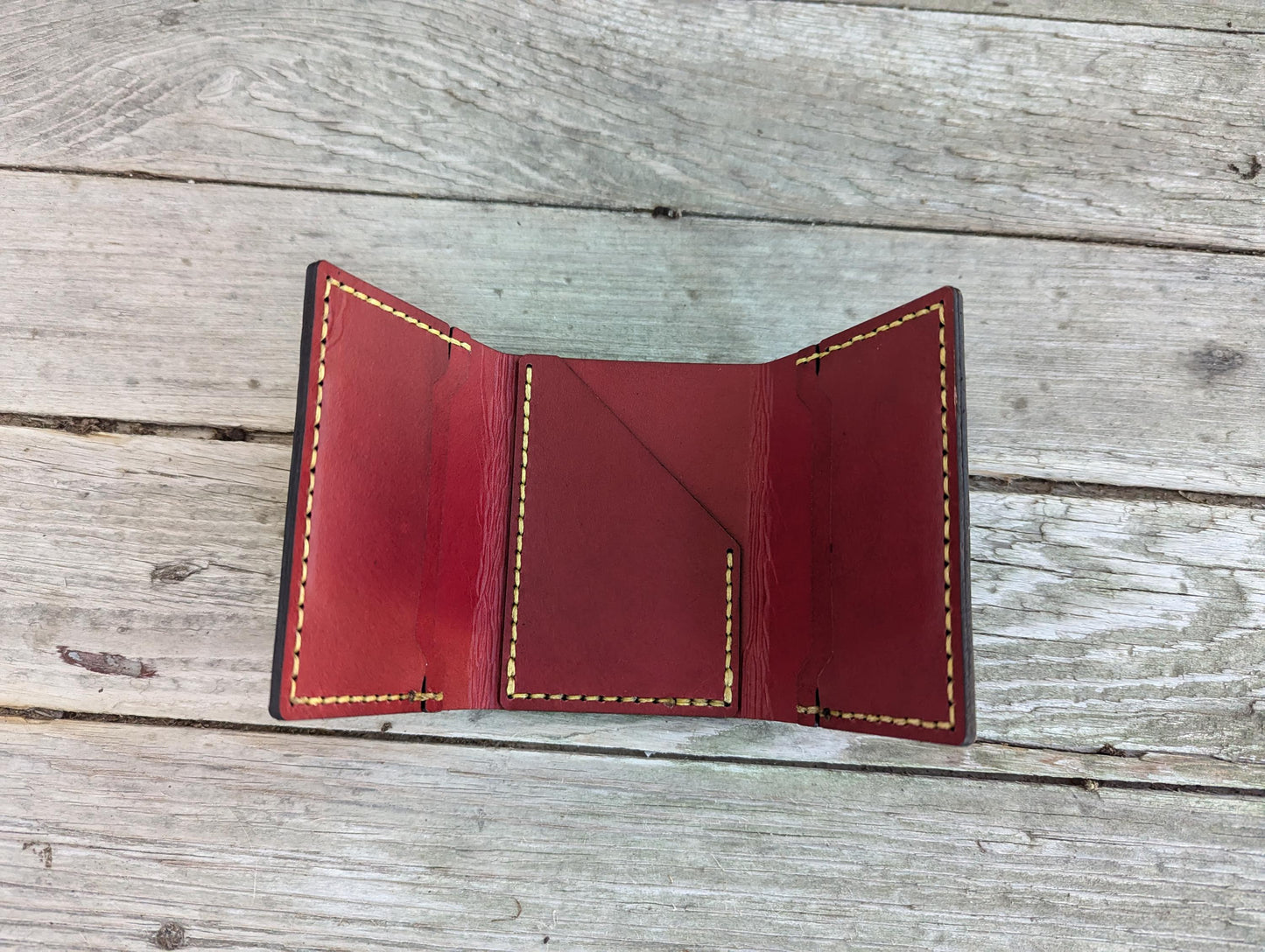 Iron Man Trifold Wallet - Helmet Cutout - Full Grain Leather Handmade Customized Mens Red Gold Yellow - Personalized