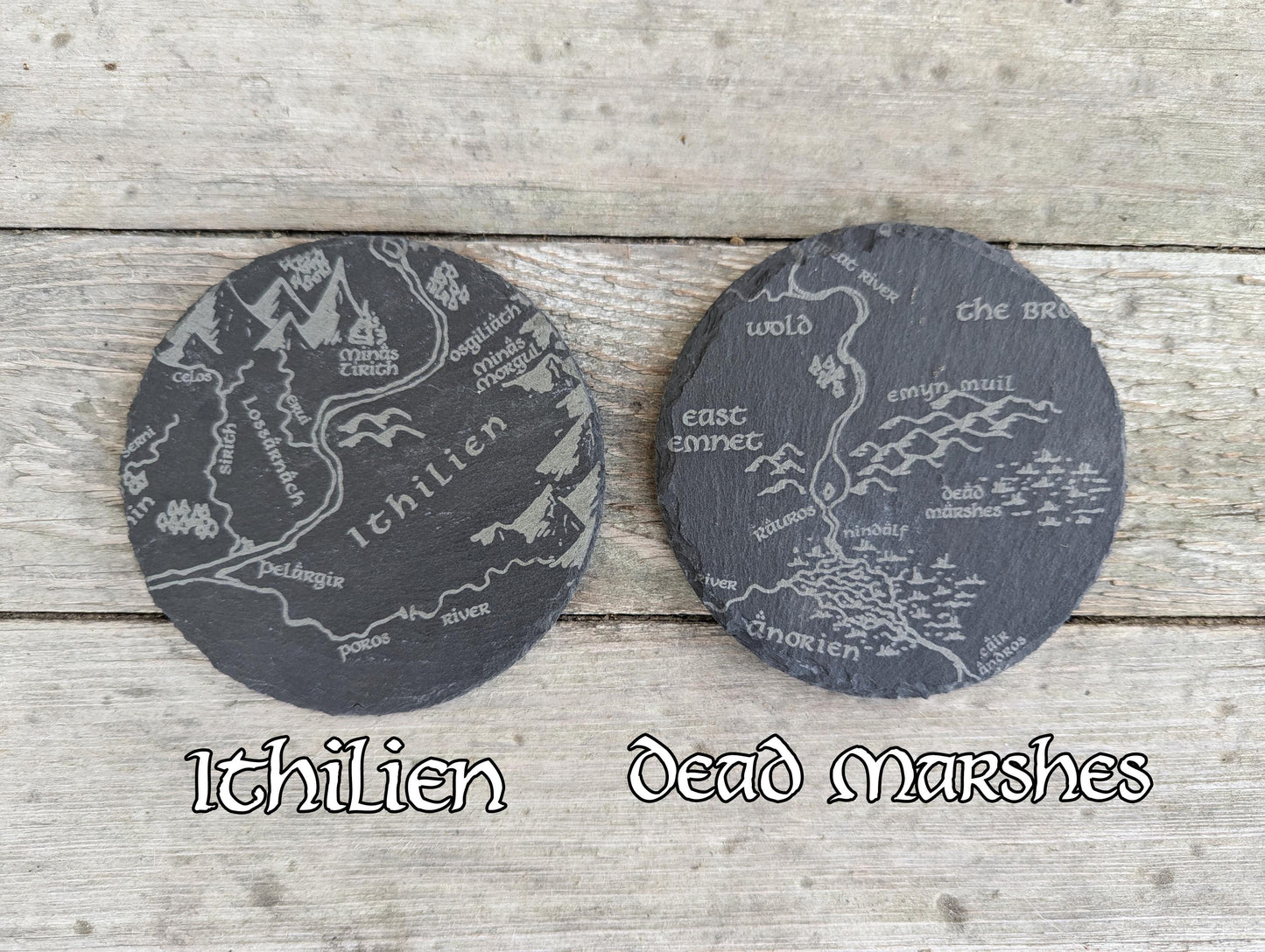Middle Earth Map - Round Slate Coasters - Gray - Set of 4 6 8 10 Lord of the Rings