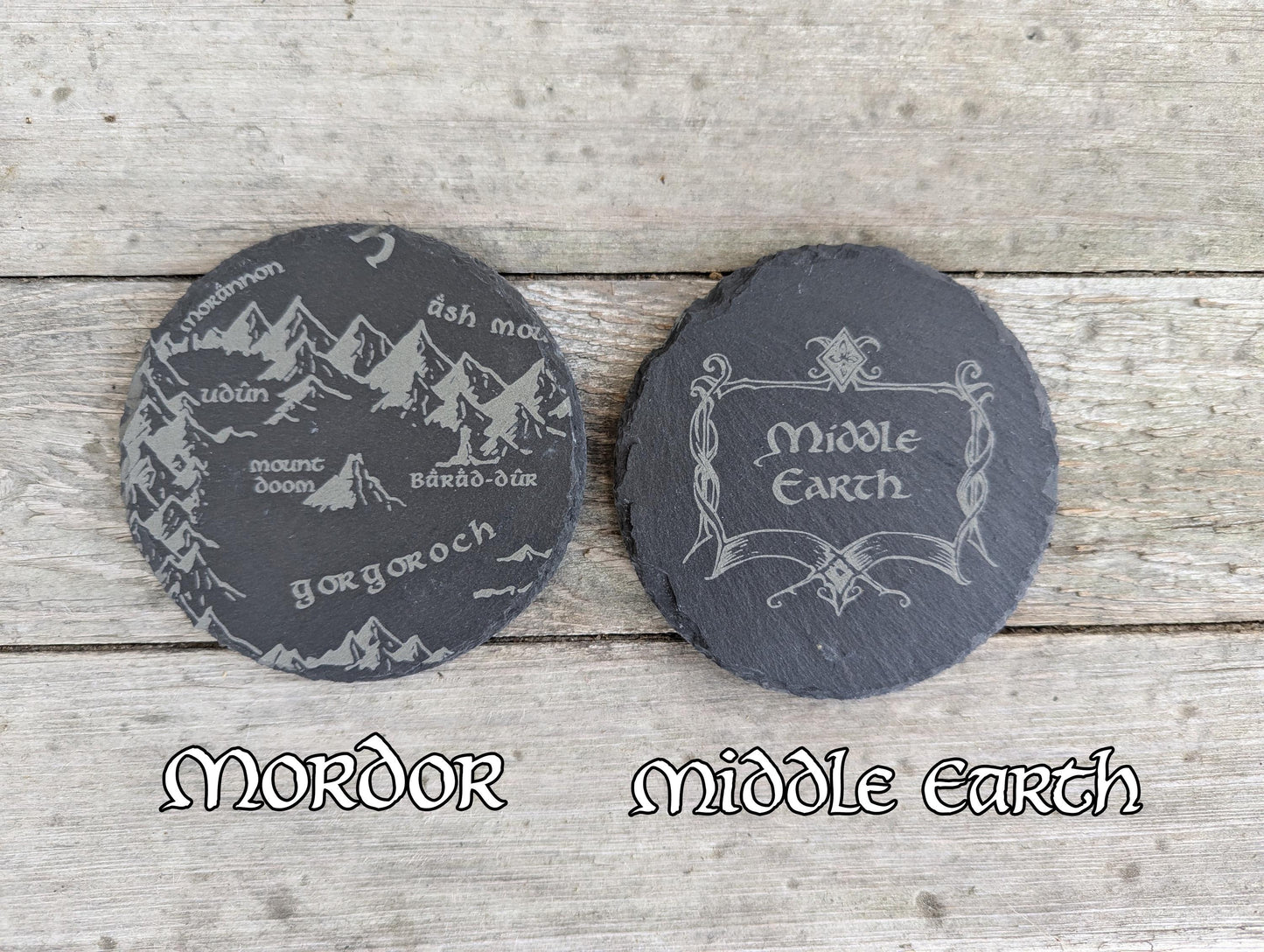 Middle Earth Map - Round Slate Coasters - Gray - Set of 4 6 8 10 Lord of the Rings