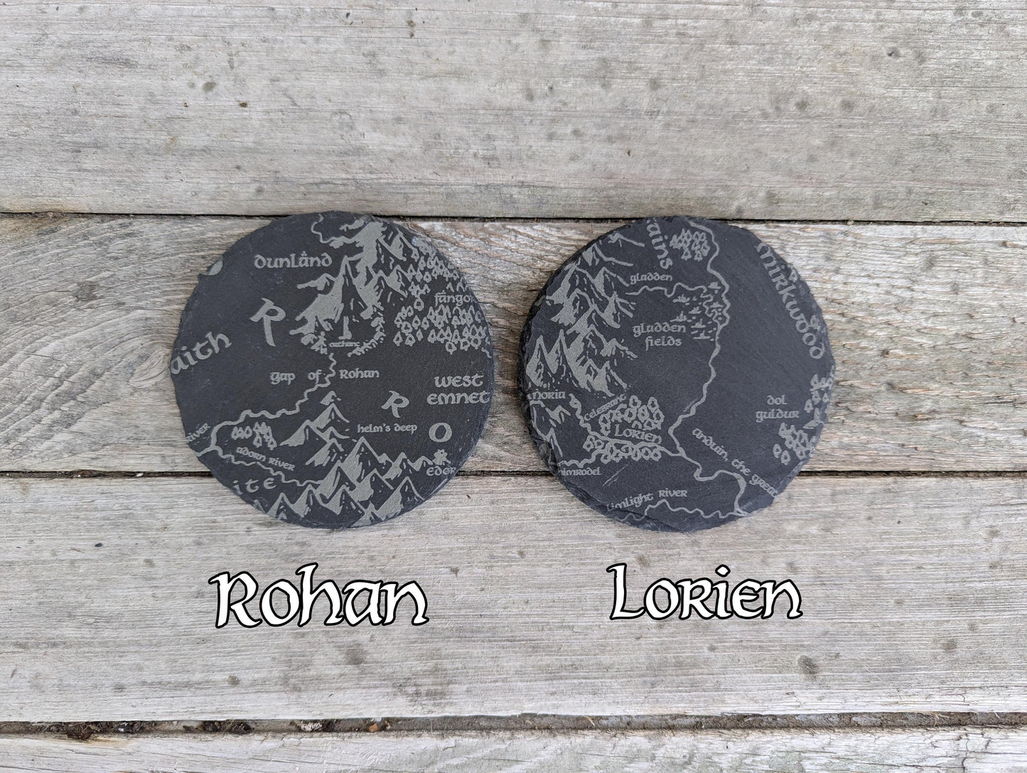 Middle Earth Map - Round Slate Coasters - Gray - Set of 4 6 8 10 Lord of the Rings