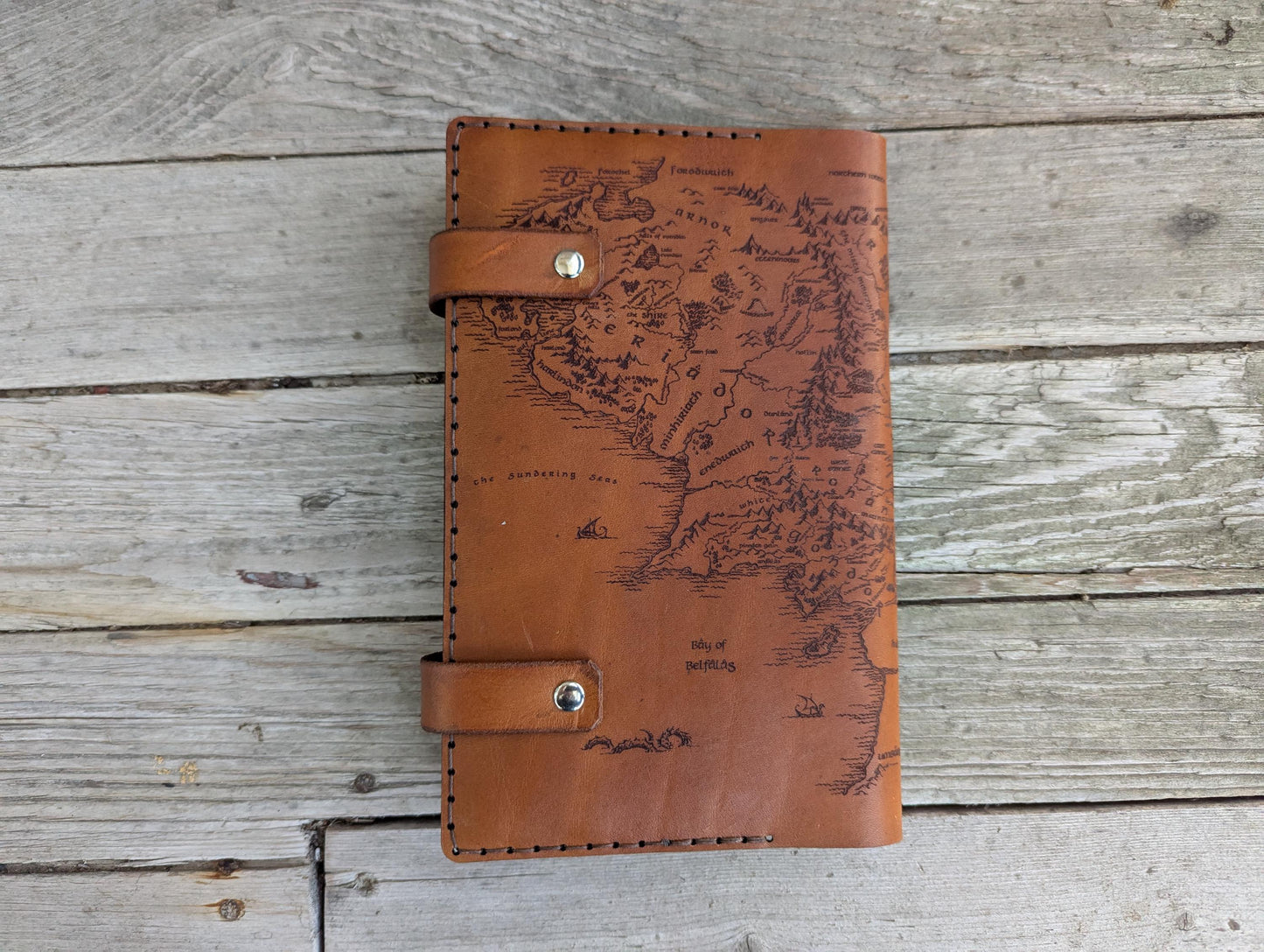 Middle Earth Map Leather Refillable Notebook Cover - Moleskine Leuchtturm A5 Size Choice- Brown Lord of the Rings LOTR Hobbit Tolkien