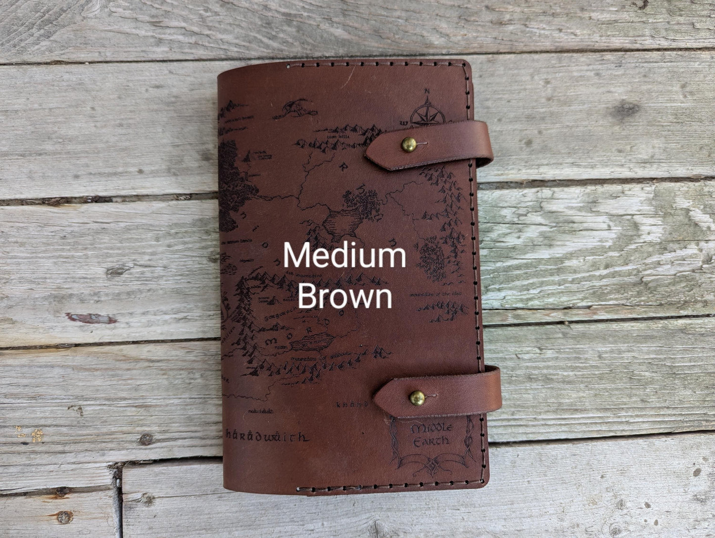 Middle Earth Map Leather Refillable Notebook Cover - Moleskine Leuchtturm A5 Size Choice- Brown Lord of the Rings LOTR Hobbit Tolkien