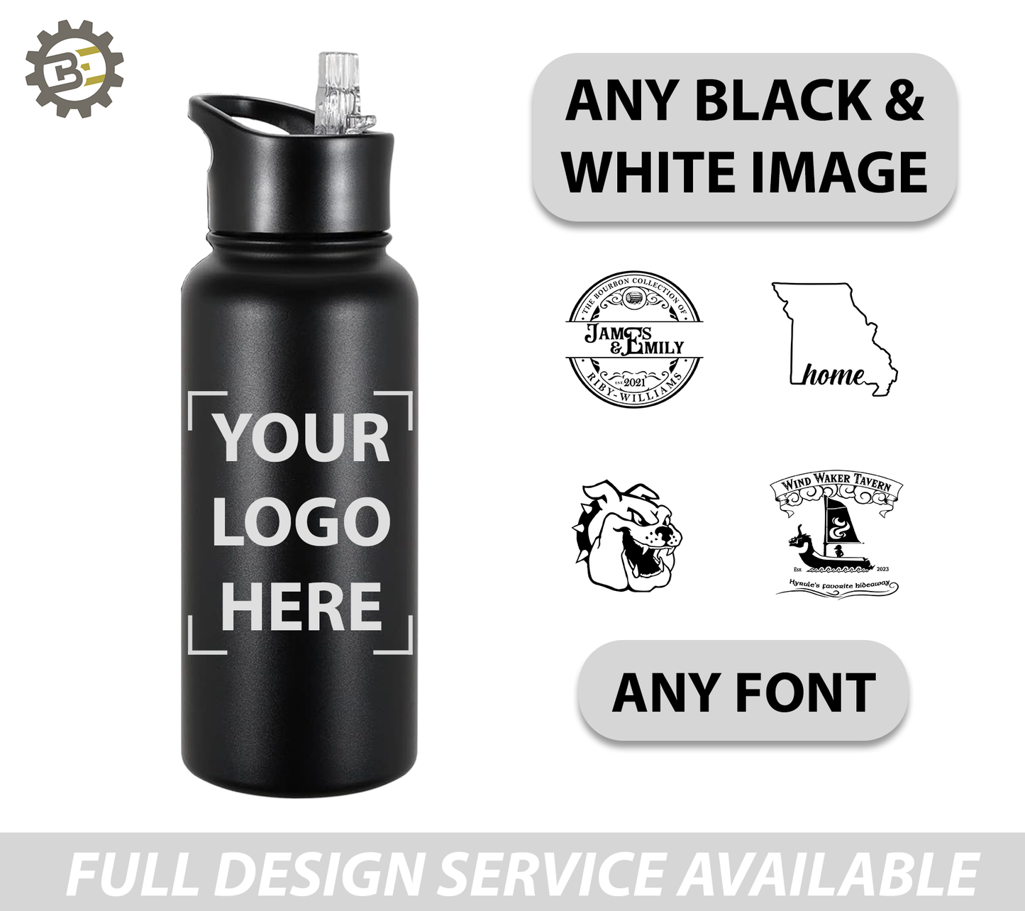 Custom Design Stainless Steel Water Bottle - Wide mouth Double Wall Insulated Vacuum 32 oz 24 oz - Personalized Color Choice