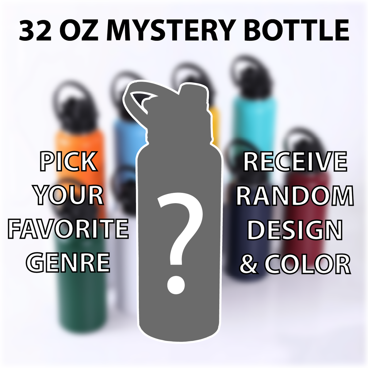 MYSTERY WATER BOTTLE, 32 oz, Insulated Stainless Steel, Multiple Genres, Hydro