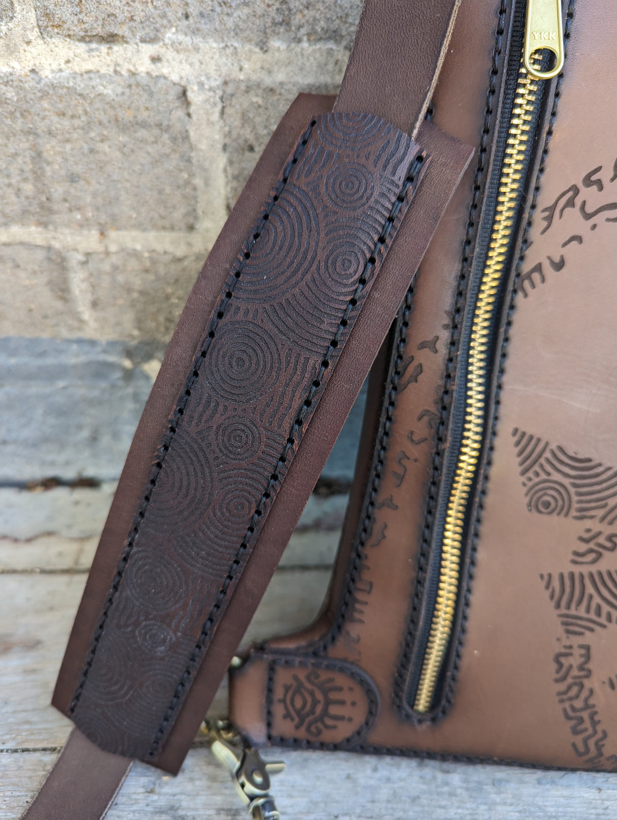 Ancient Kingdom Hero Sacred Slate Laser Engraved Leather Crossbody Sling Bag