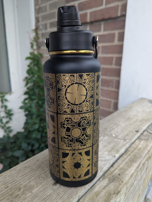 Lament Configuration Water Bottle - Double Wall Vacuum Insulated - Straw and Spout Lid - Black Horror