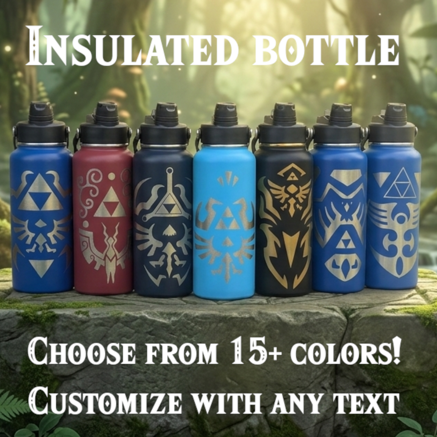 Link's Hylian Shield Stainless Steel Water Bottle, 32 oz, Double Wall Insulated, Personalized