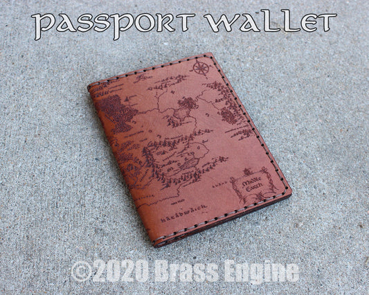 Middle Earth Map Leather Passport Holder - Handmade prrsonalized leather wallet - Tan LOTR Hobbit Tolkien Travel Durin's Door - Color Choice