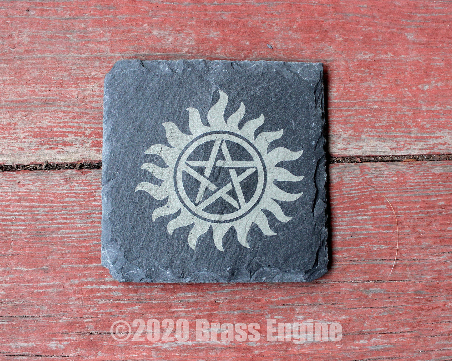 Supernatural Etched Slate Coasters - Gray - Set of 4 - Sam Dean Anti-possession Men of Letters barware