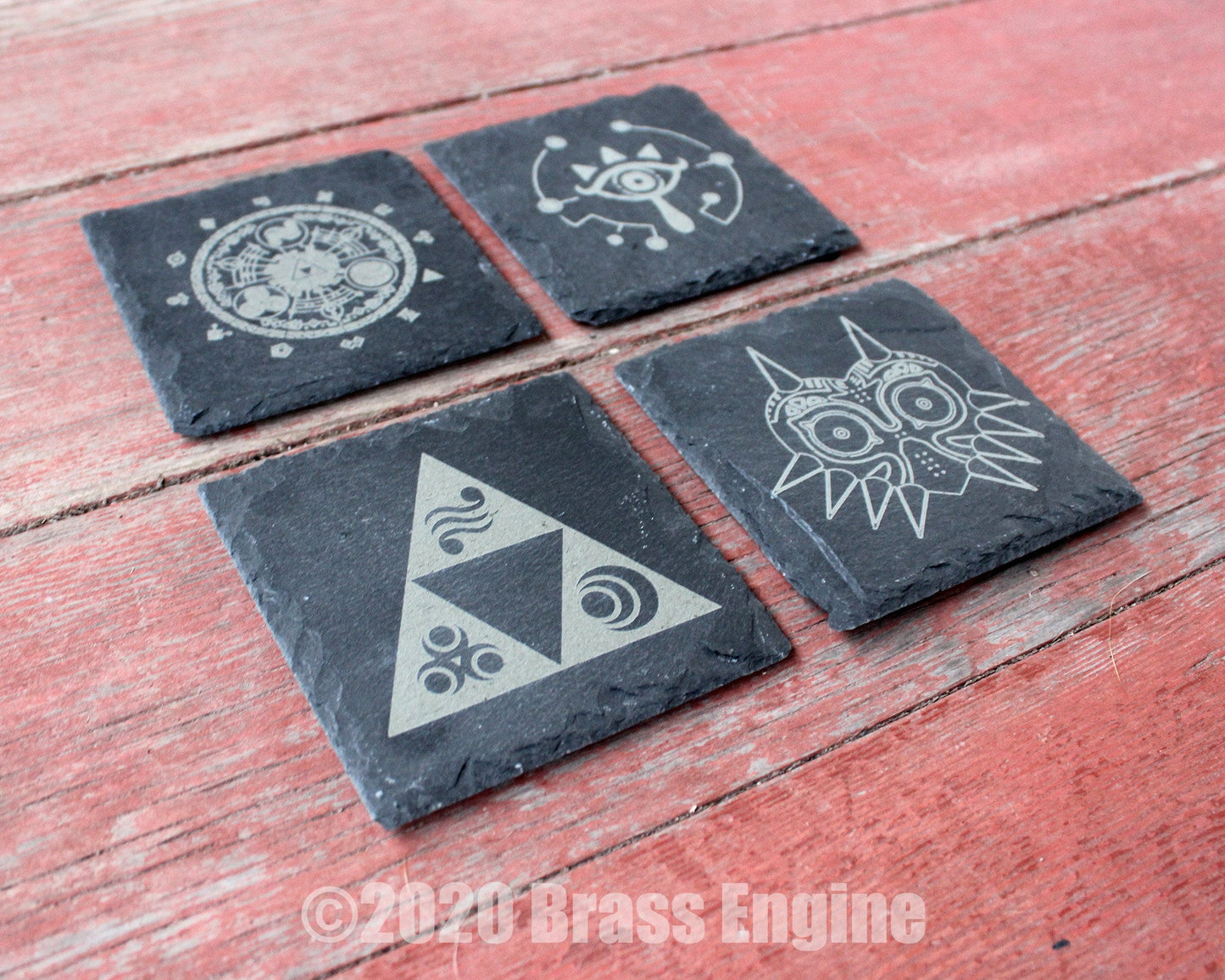 Legend of Zelda Etched Slate Coasters - Gray - Set of 4 - Triforce Sheikah Majora's Mask barware