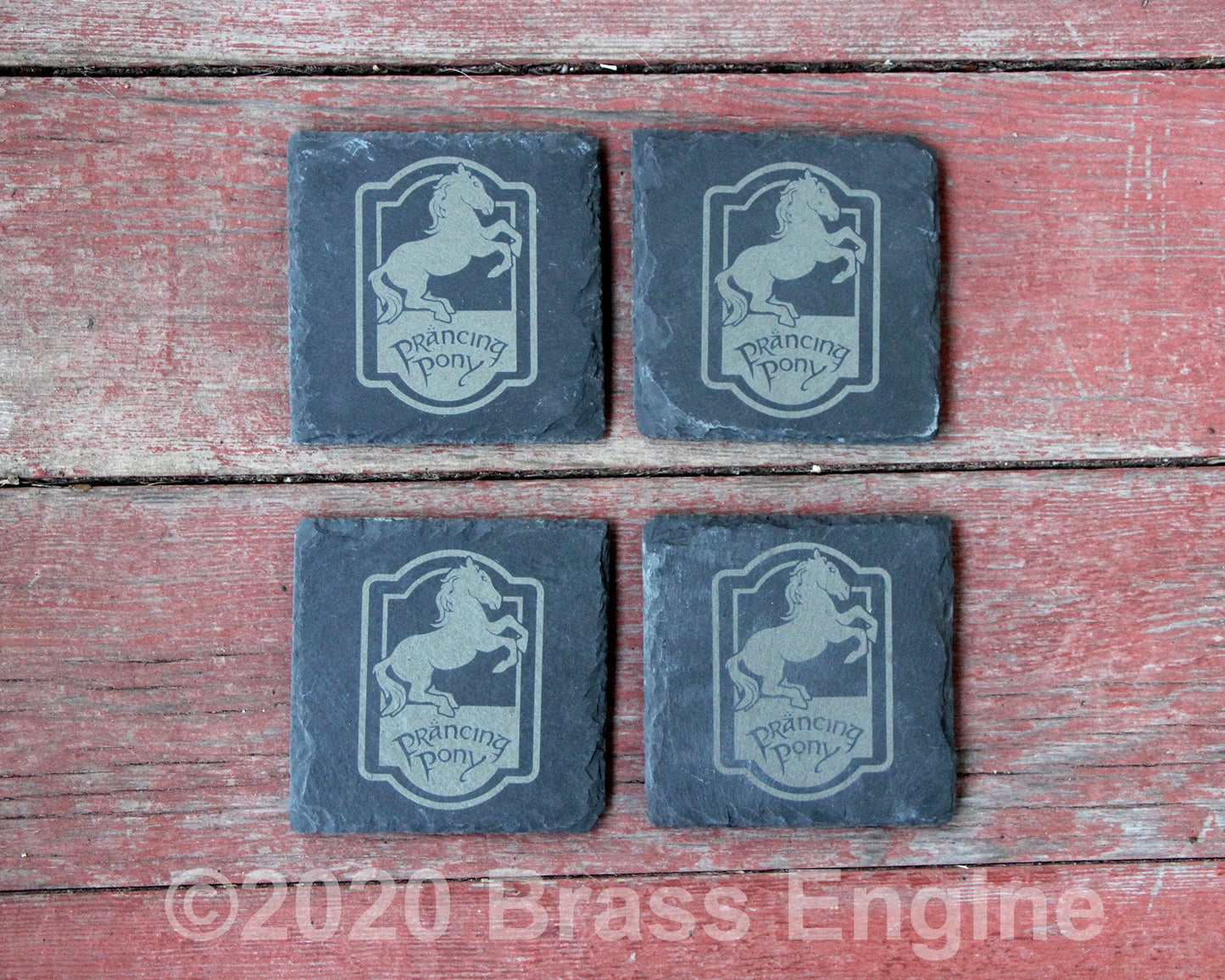 The Prancing Pony - Lord of the Rings Etched Slate Coasters - Gray - Set of 4 - Middle Earth Tolkien barware
