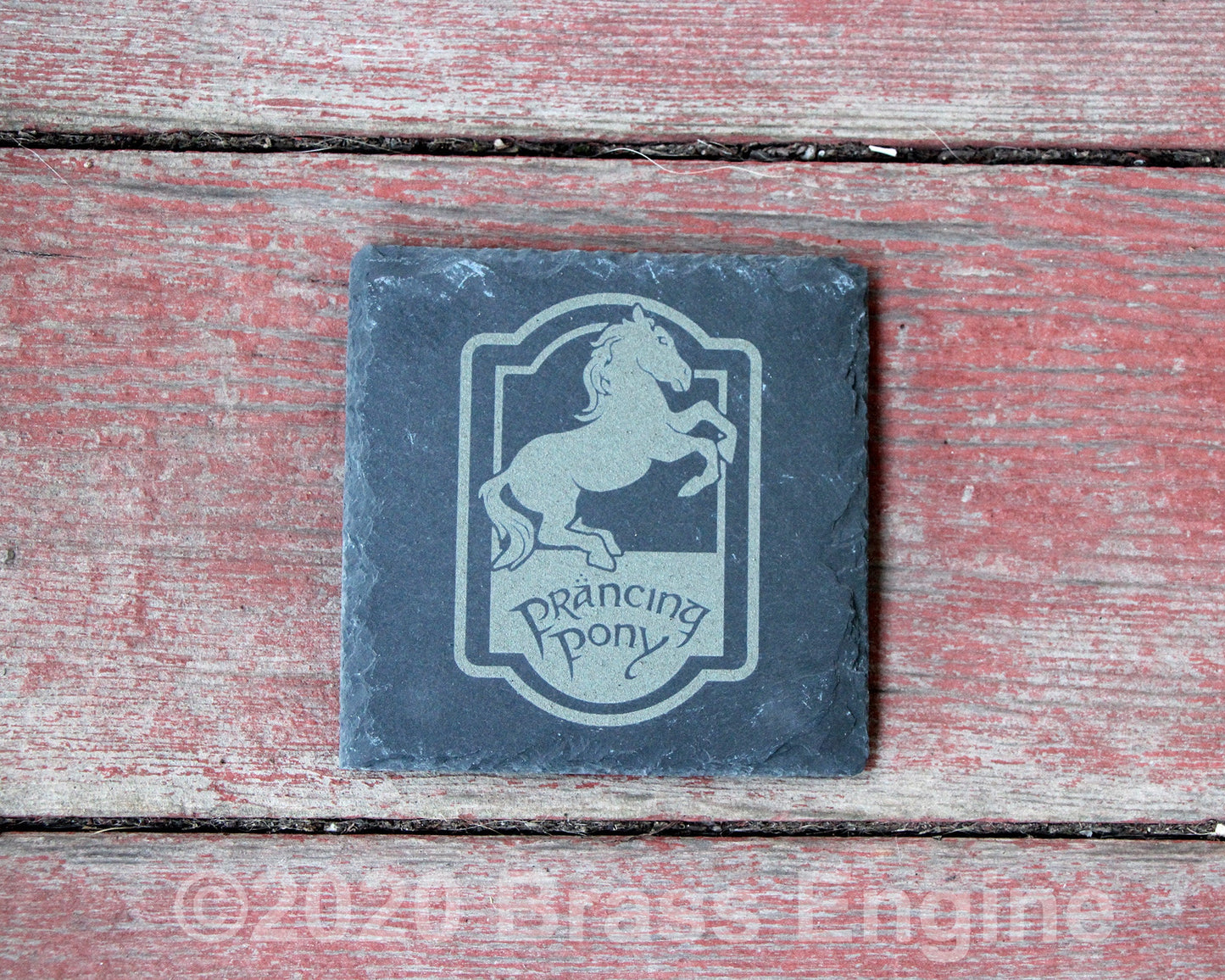 The Prancing Pony - Lord of the Rings Etched Slate Coasters - Gray - Set of 4 - Middle Earth Tolkien barware