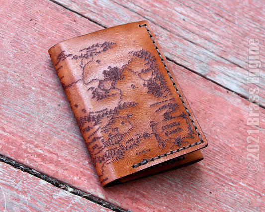 Middle Earth Map Leather Trifold Wallet - Handmade engraved - Color Choice LOTR Hobbit - Personalized