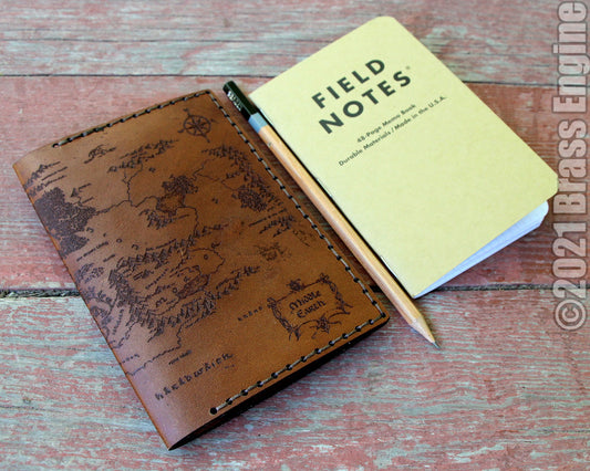 Lord of the Rings Leather Field Notes Cover - Middle Earth Map Durin's Door- Handmade personalized - Color Choice LOTR Hobbit
