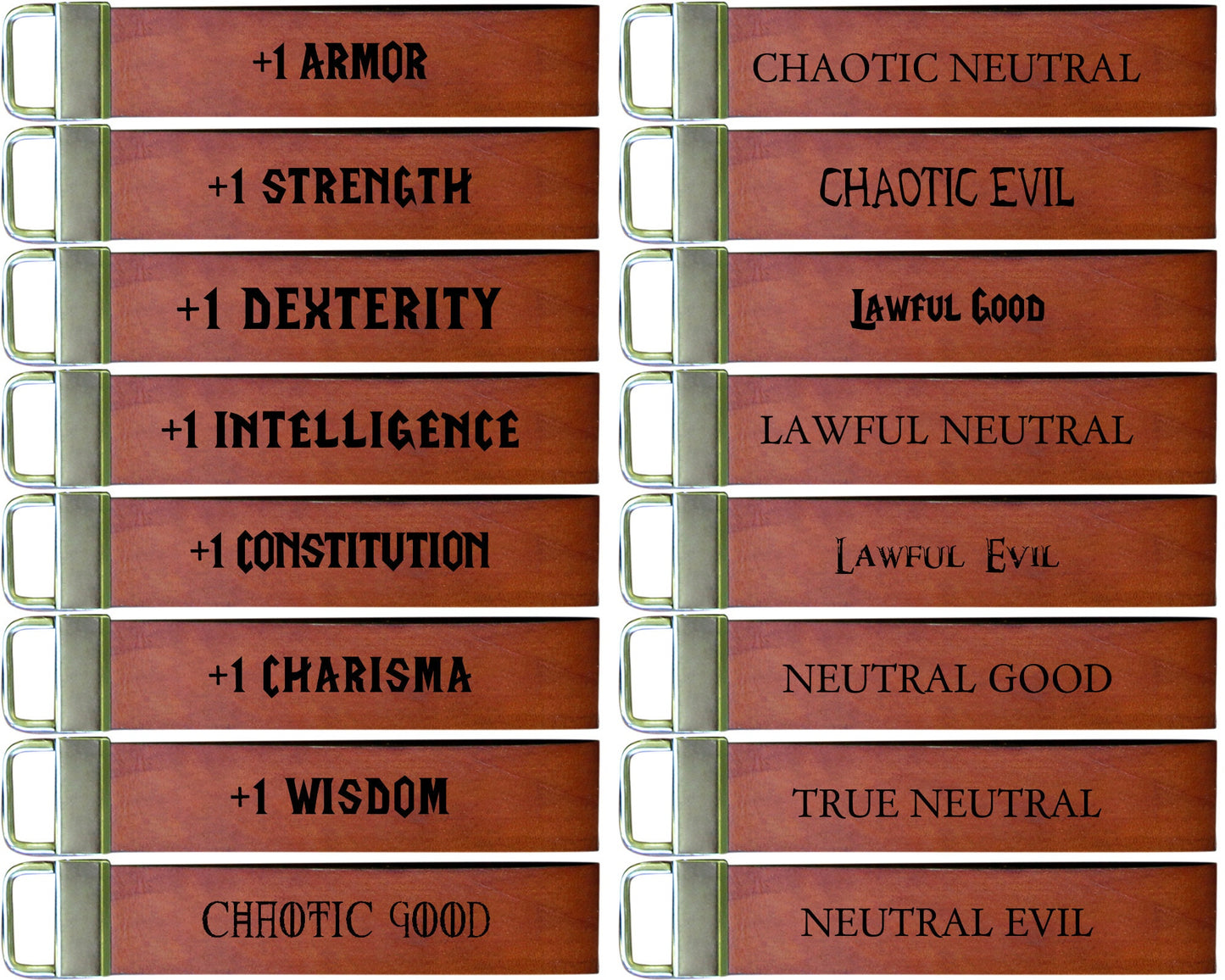 1" Wide Full Grain Leather Key Fob Strap Lanyard - Gaming - D&D Classes, Attributes, Dungeon Master - Color Choice - Personalized Veg Tan