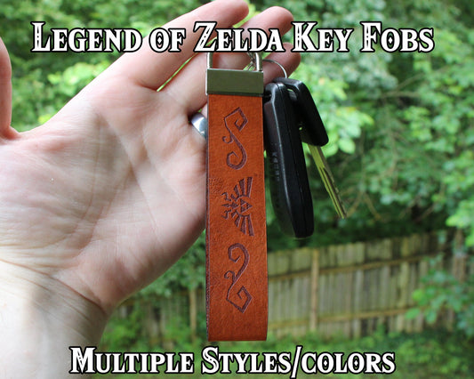 Legend of Zelda - 1" Wide Full Grain Leather Key Fob Strap Lanyard - Gaming - Color Choice - Personalized Veg Tan