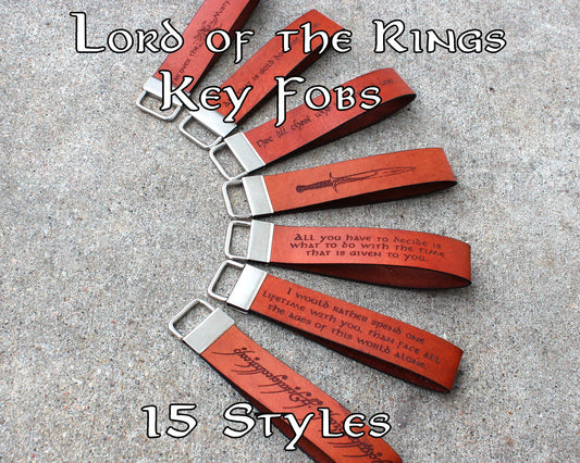 1" Wide Full Grain Leather Key Fob Strap Lanyard - Lord of the Rings, Hobbit, Quotes - Color Choice Veg Tan