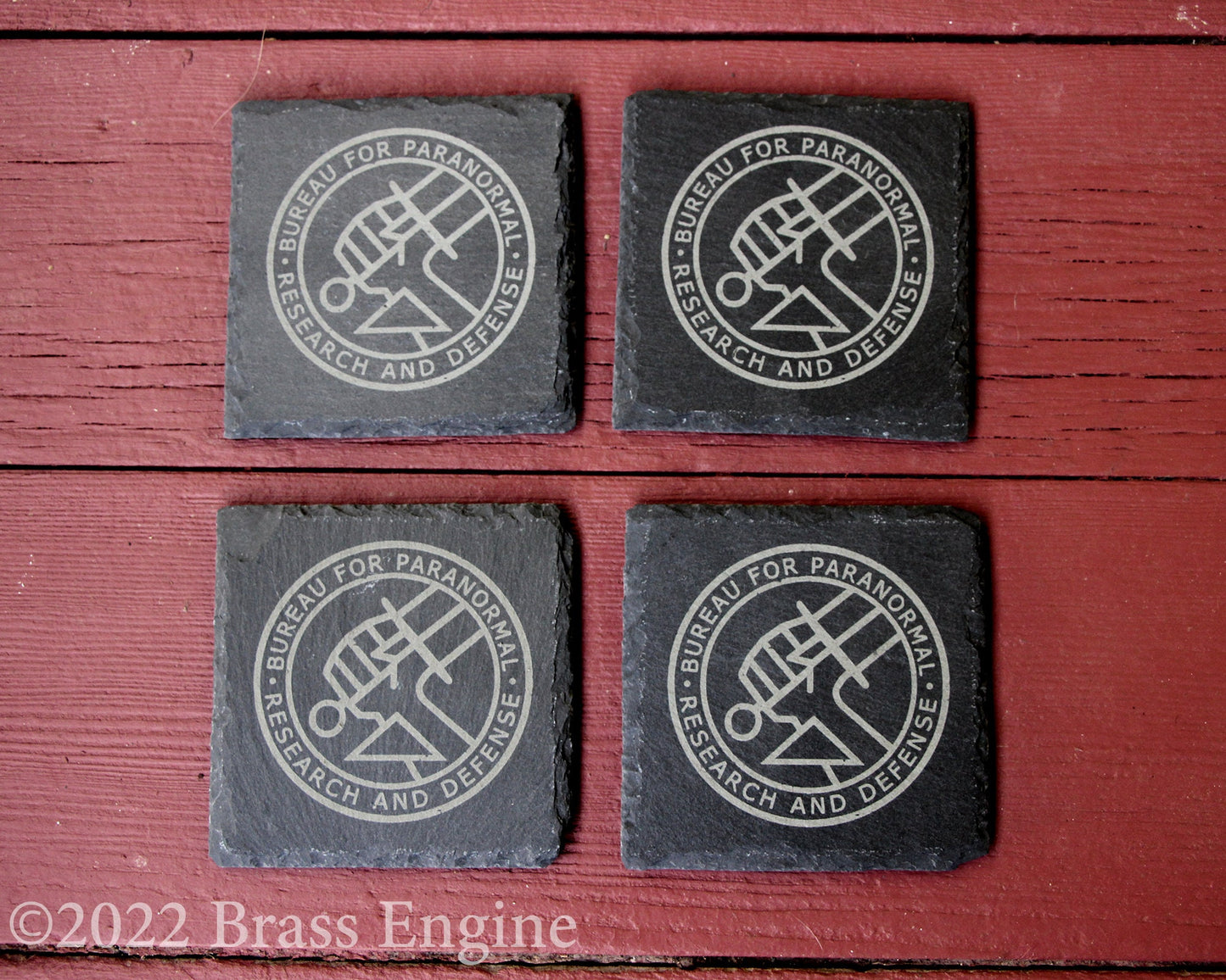 Hellboy BPRD Etched Slate Coasters - Gray - Set of 4 - Bureau of Paranormal Research and Defense barware