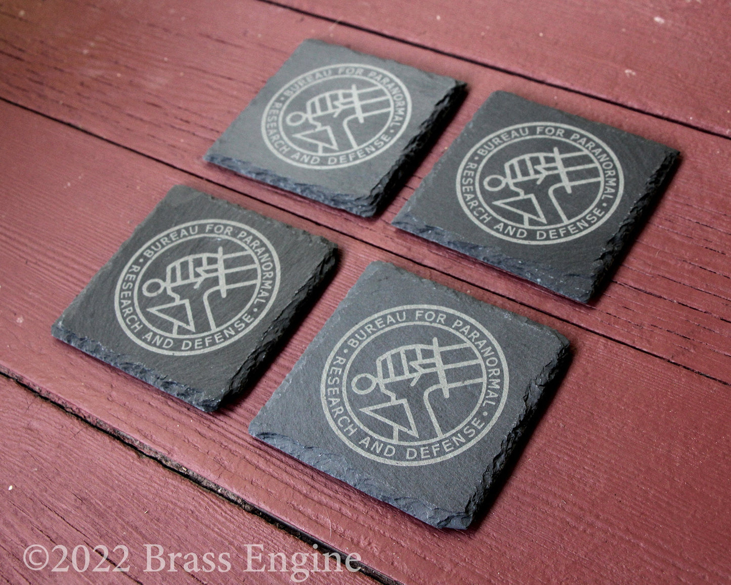 Hellboy BPRD Etched Slate Coasters - Gray - Set of 4 - Bureau of Paranormal Research and Defense barware