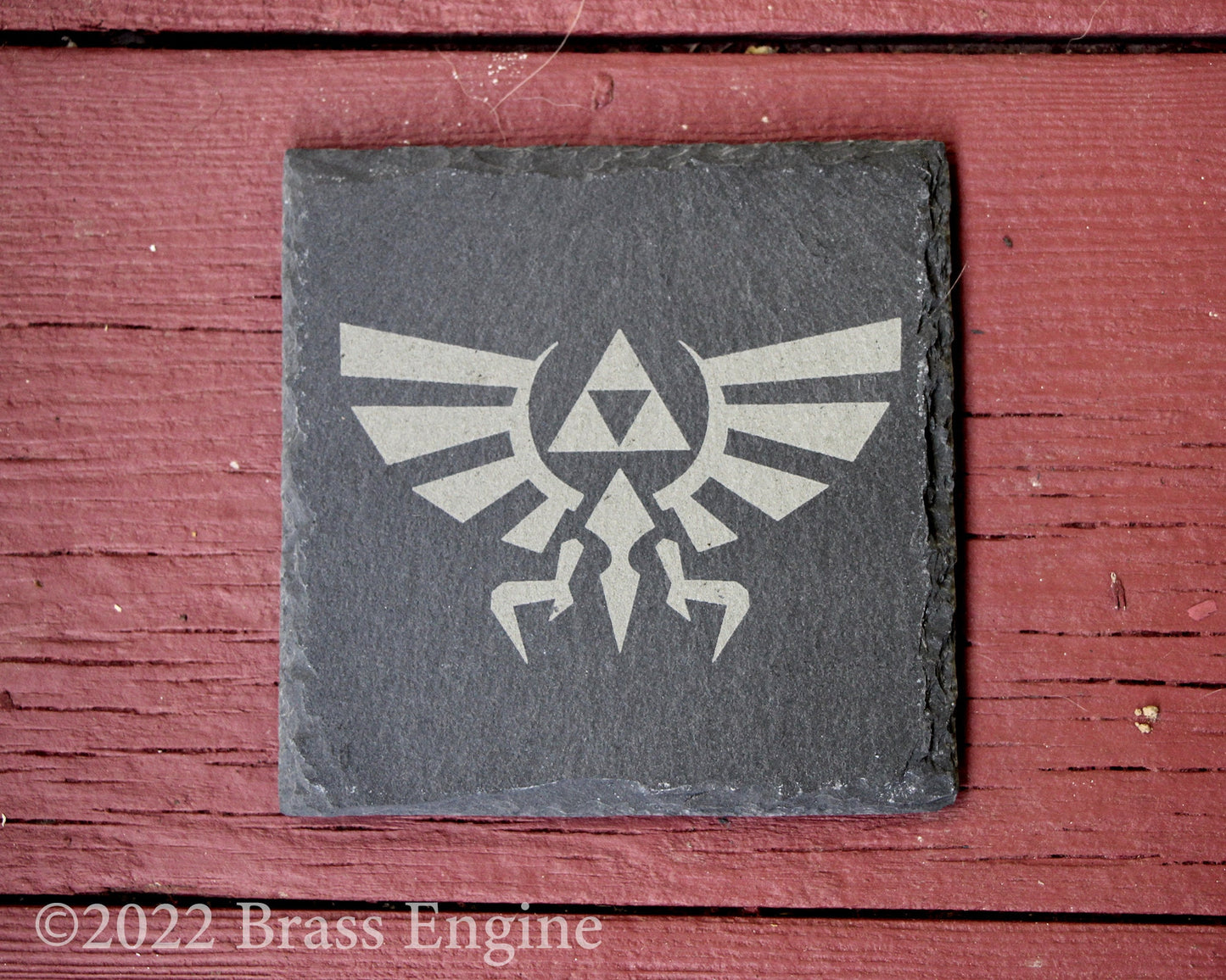 Legend of Zelda Etched Slate Coasters - Gray - Set of 4 - Triforce Sages Hey Listen Courage Wisdom Power barware
