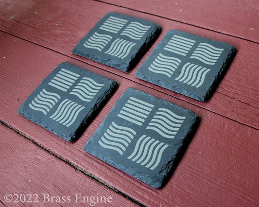 Fifth Element Etched Slate Coasters - Earth Air Water Fire - Gray - Set of 4 - Leeloo Korben Dallas Scifi barware