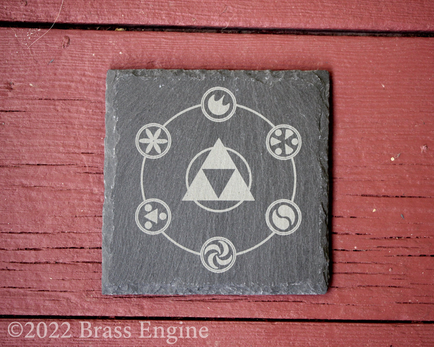 Legend of Zelda Etched Slate Coasters - Gray - Set of 4 - Triforce Sages Hey Listen Courage Wisdom Power barware