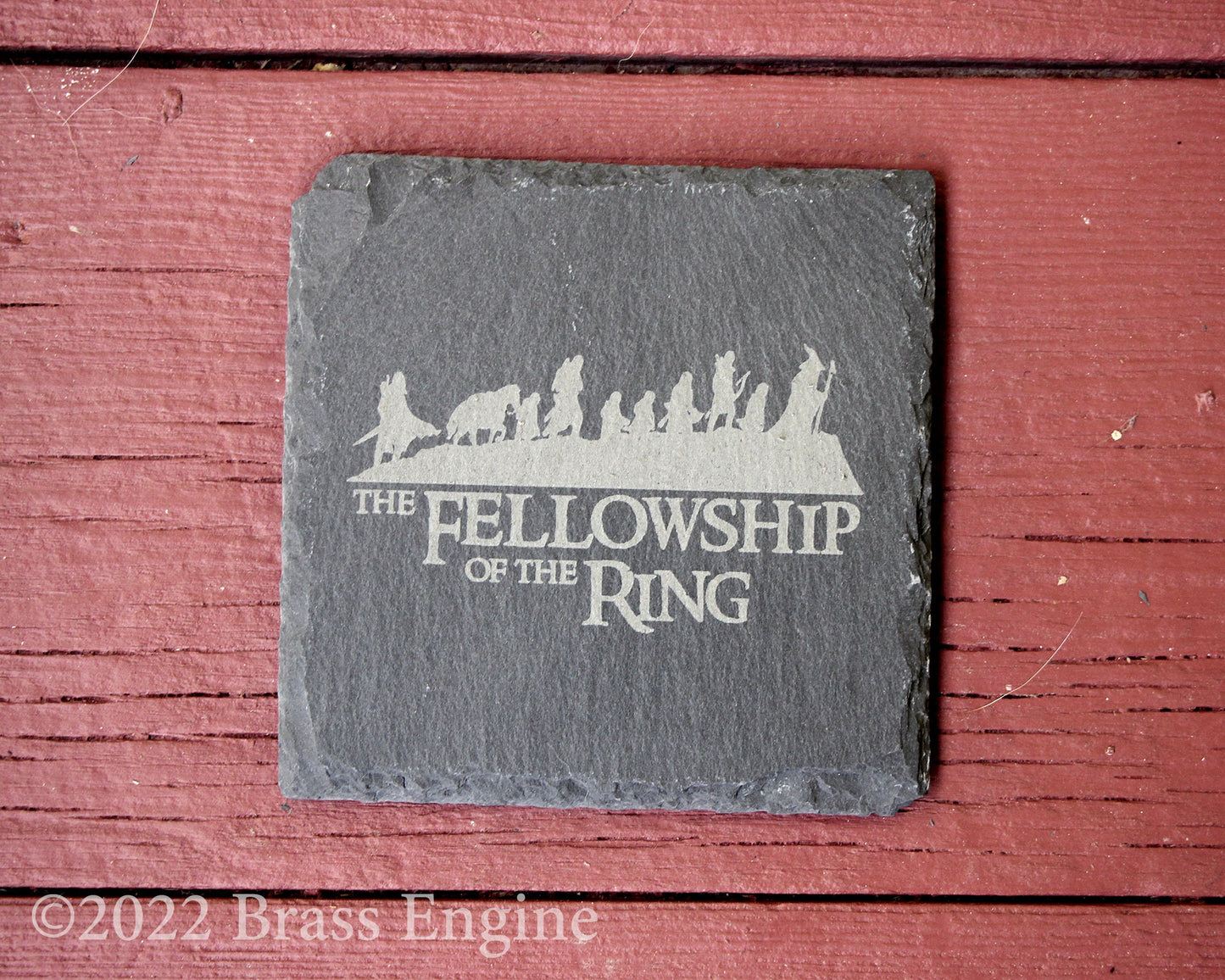 Lord of the Rings Titles Etched Slate Coasters - Gray - Set of 4 - Fellowship Two Towers Return of the King barware