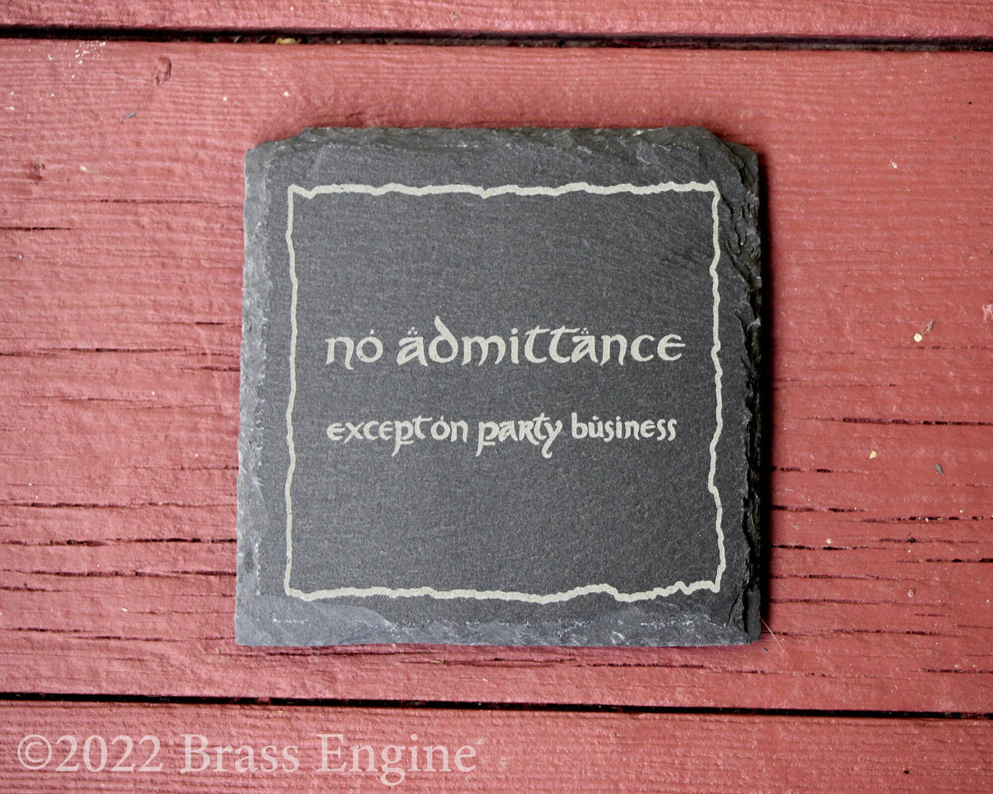 Lord of the Rings Signs Etched Slate Coasters - Gray - Set of 4 - Green Dragon Prancing Pony Durin's Door barware