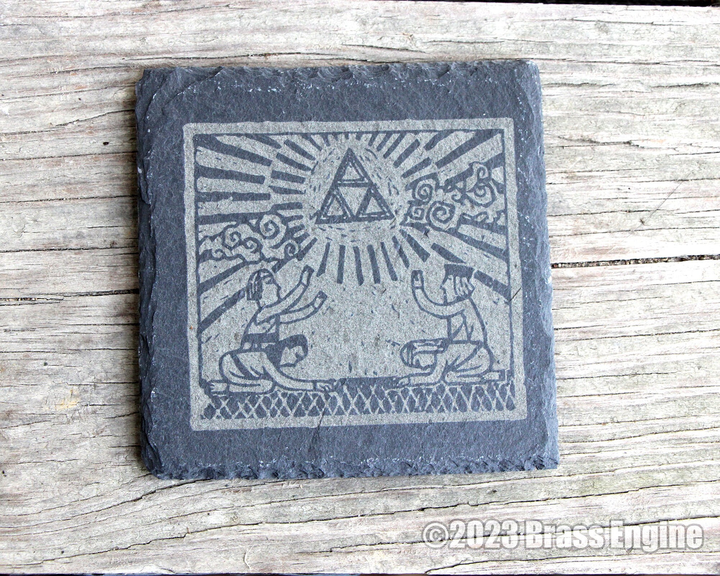 Legend of Zelda Wind Waker Etched Slate Coasters - Gray - Triforce The Windwaker HD barware