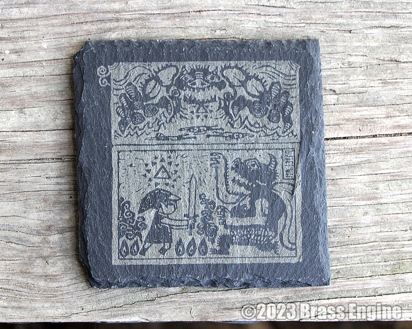 Legend of Zelda Wind Waker Etched Slate Coasters - Gray - Triforce The Windwaker HD barware
