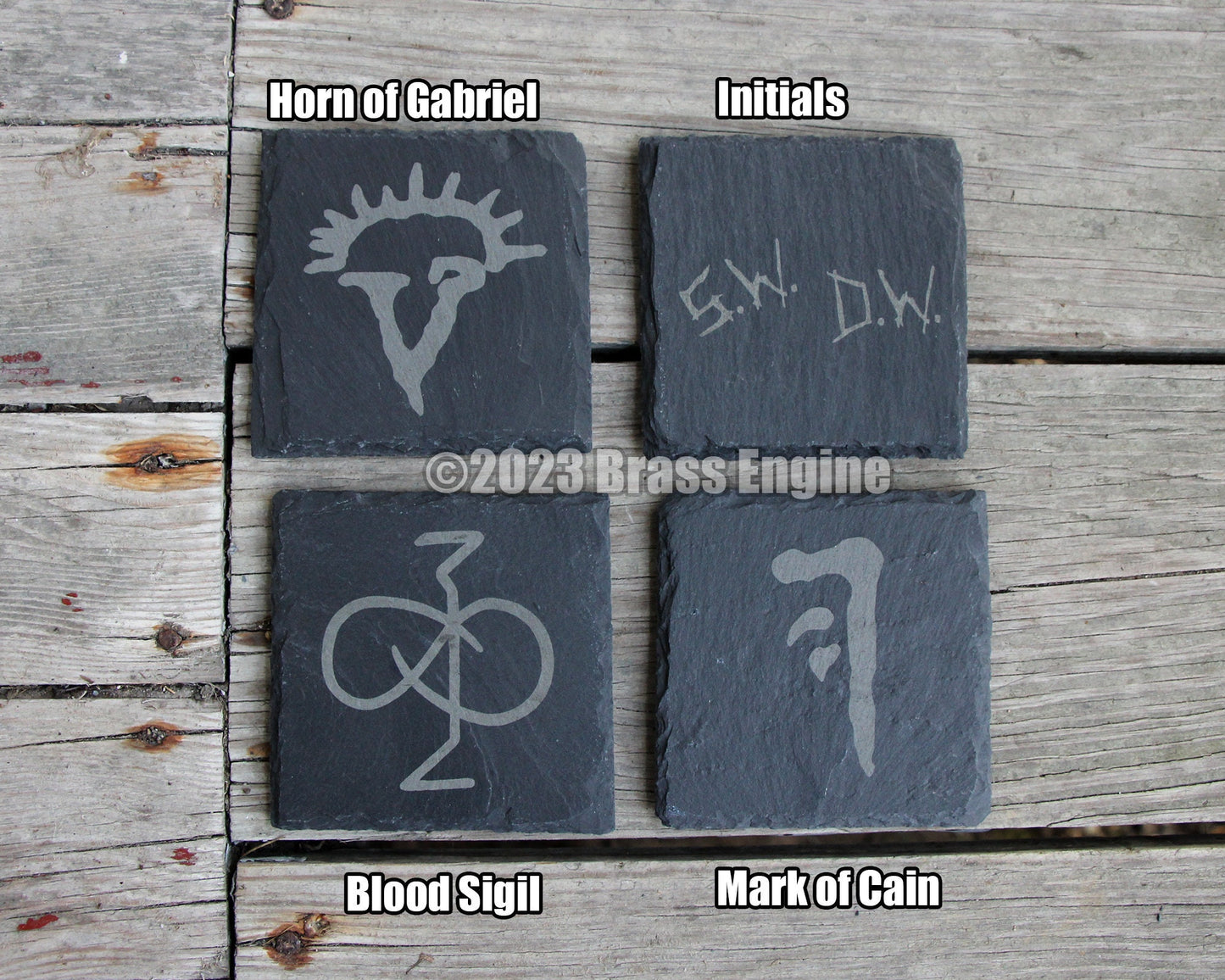 Mix and Match Supernatural Etched Slate Coasters - Gray - Choice of Set of 4 6 8 - Sam Dean Anti-possession Men of Letters barware