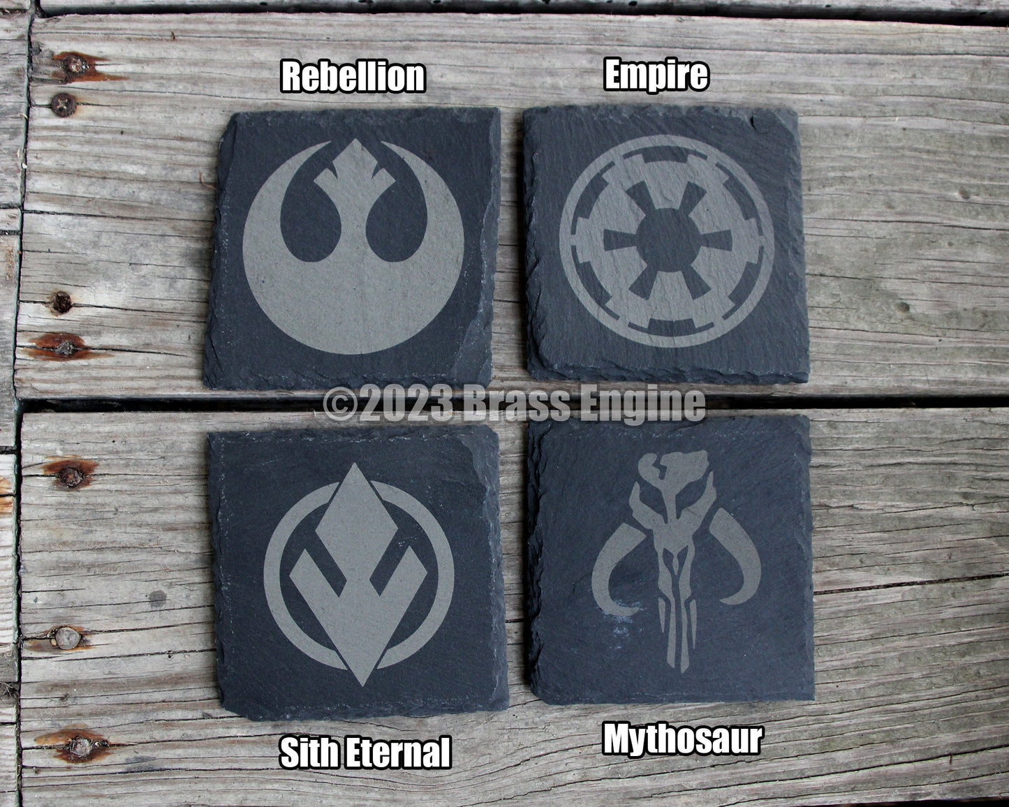 Star Wars Slate Coasters Mix and Match - Gray - Choice of Set of 4 6 8 - the Force Rebel Empire Jedi Sith barware